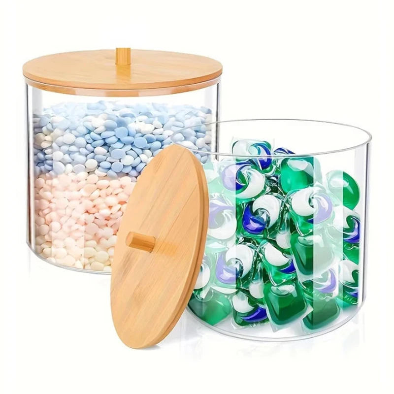boîtes rangement transparentes couvercle bois clair modernes pots organisation capsules minimalistes