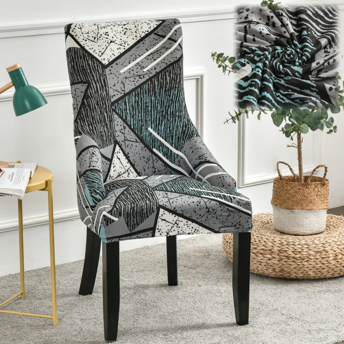 housse chaise velours extensible imprimé floral fauteuil salle manger moderne décoration