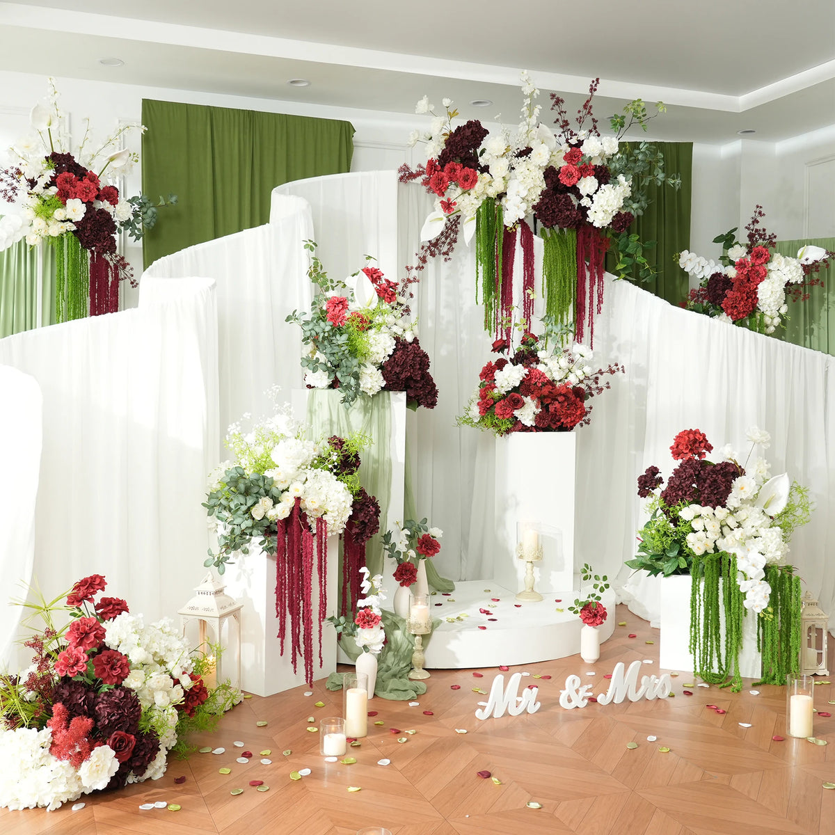 bouquet fleurs artificielles rouge blanc vert extérieur intérieur décoration maison événement mariage anniversaire partys