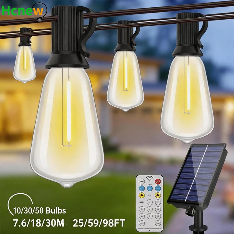 éclairage solaire extérieur guirlande 30m 50ampoules jaunes panneau solaire télécommande