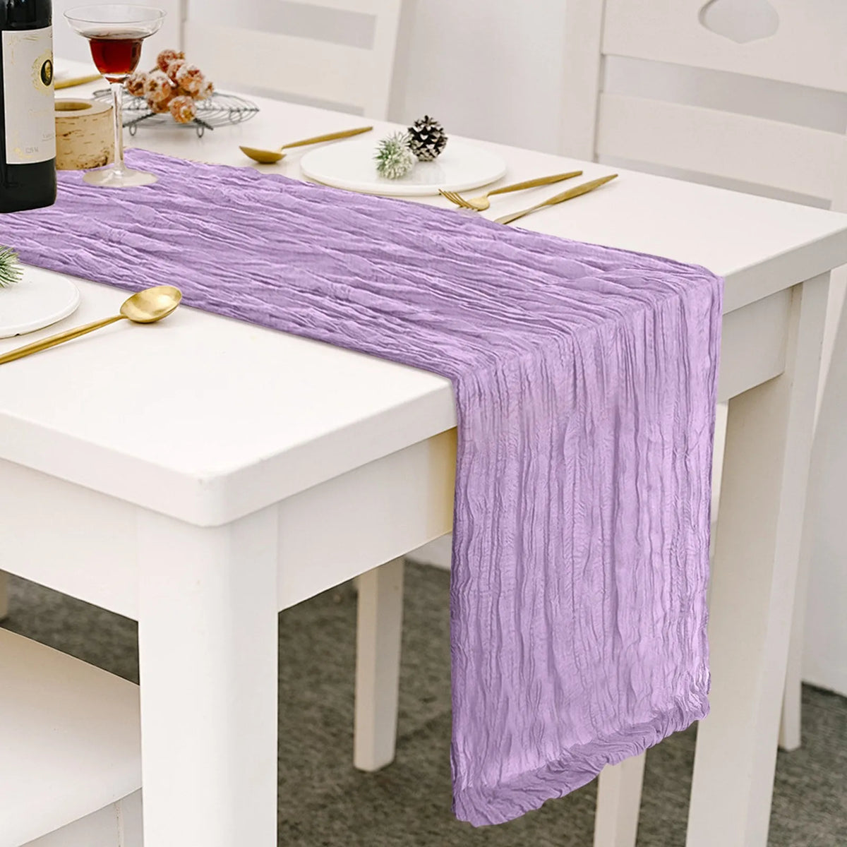 table chemin moderne élégant bleu clair jaune violet rose crêpe plissé polyester coton voile