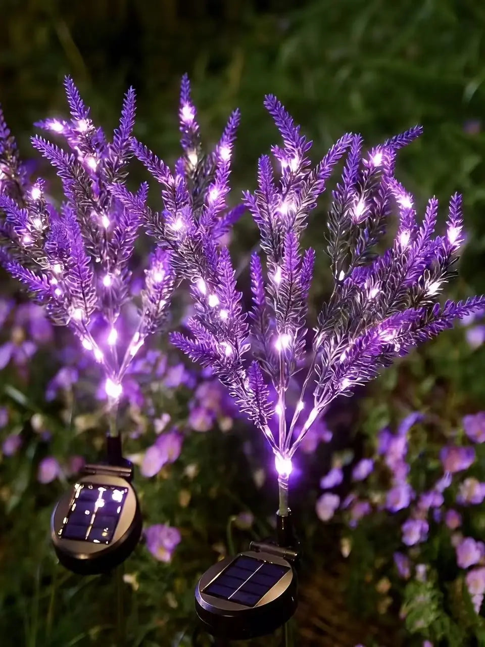décoration extérieure jardin fleurs lavande led violet feuilles métal solaire ip65 nocturne festive