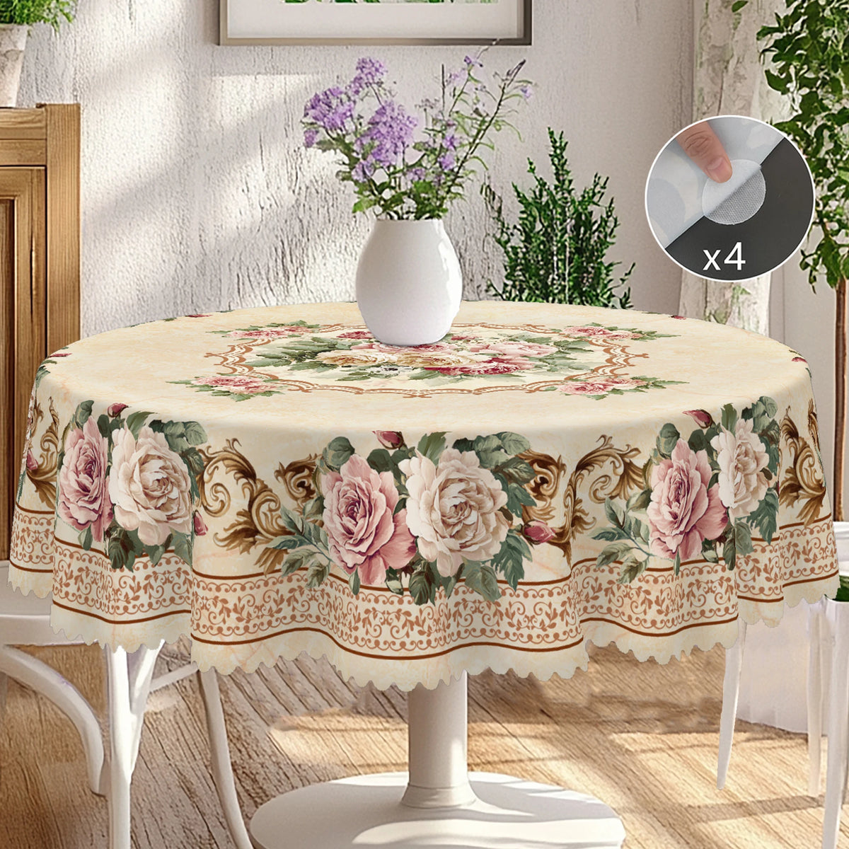 nappe table imperméable fleur rose feuilles classique beige marron dentelle adhésive mariageextérieur