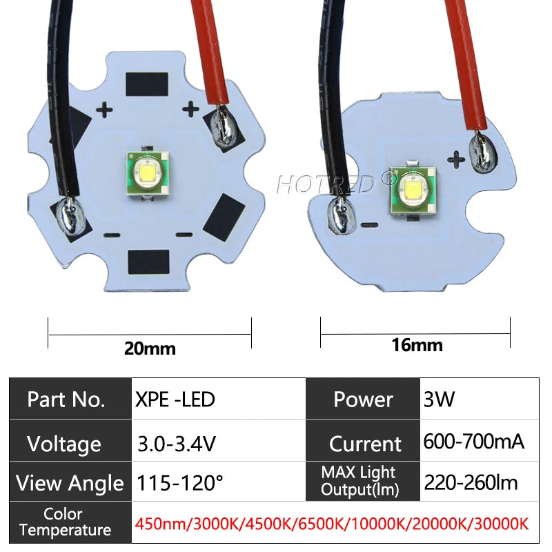 LED 3W XPE 3535 Blanc Froid Chaud Bleu Câbles Modernes Technologiques