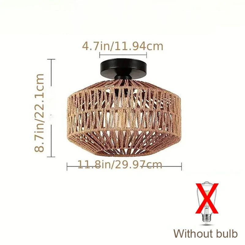 lampe suspendue moderne marron clair tressée naturelle abat jour rotin support métallique noir cuisine