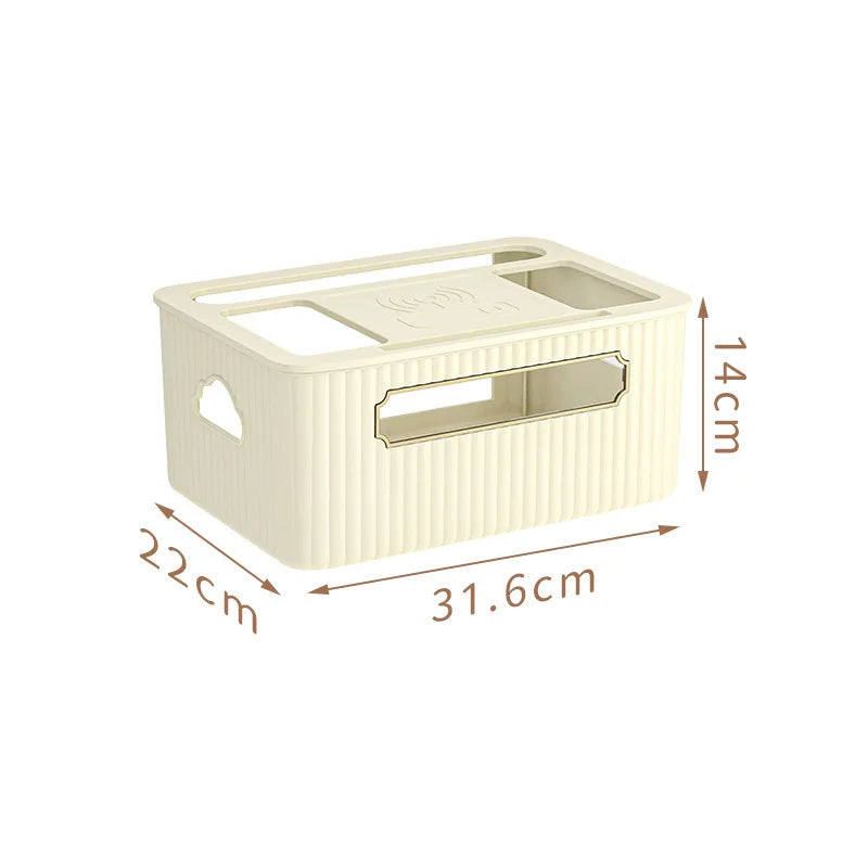 boîte rangement routeur décodeur tv gestion câbles organisateur moderne vert beige épuré