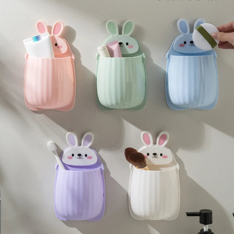 porte brosses dents cosmétiques support mural rangement salle bain moderne enfantin adhésif rose vert