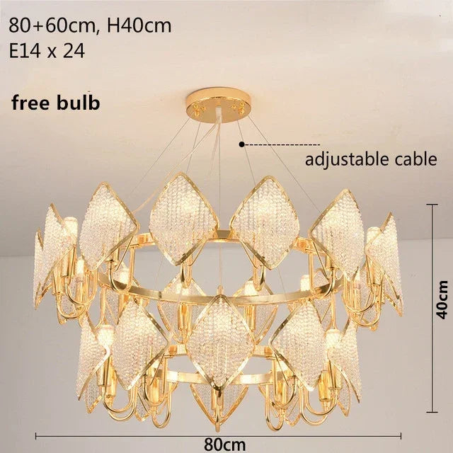 lustre moderne doré diamantées transparent salon led élégant chambre suspension