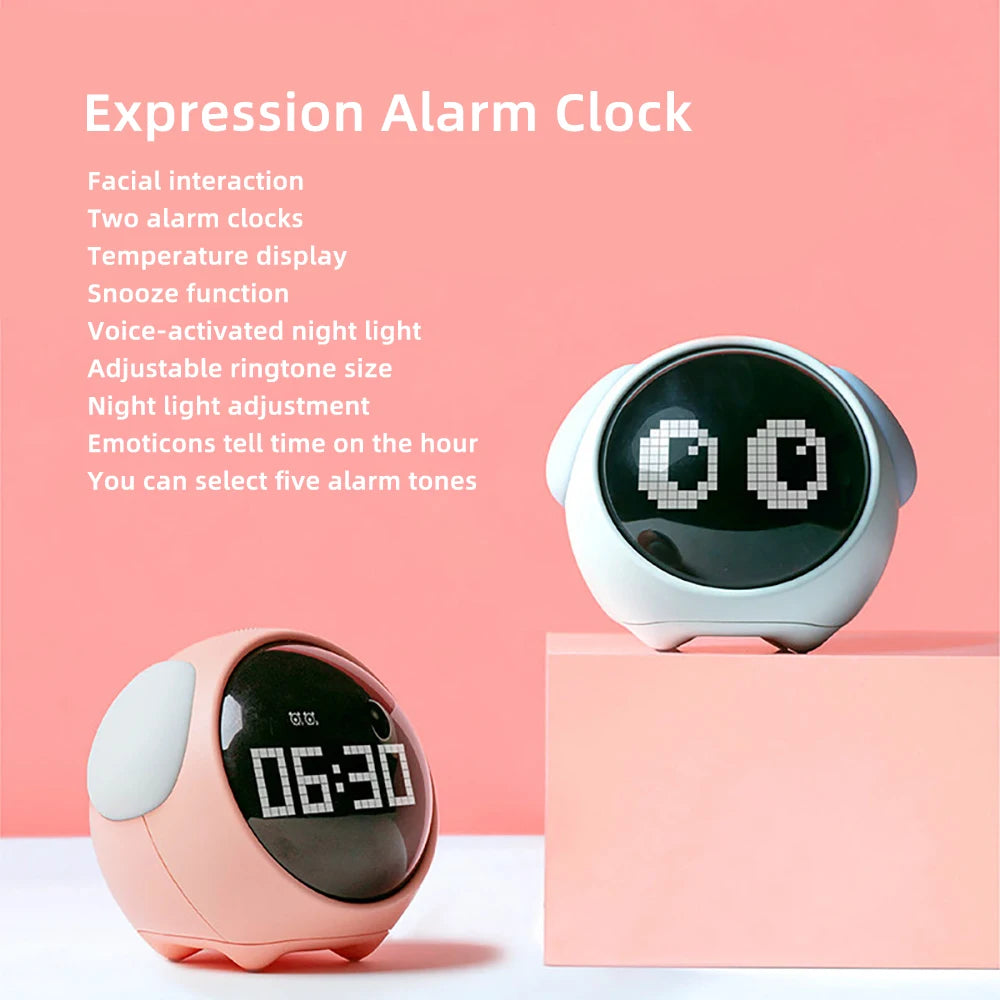 réveil numérique moderne alarme veilleuse oreilles blanches forme arrondie heure digitale mignonne original enfants