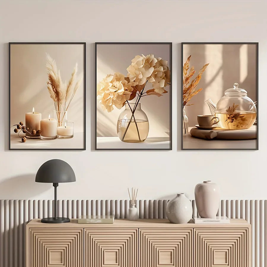 affiches minimaliste fleurs séchées toile opaque chambre salon décor naturel vertical