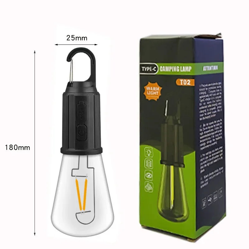 lampe camping rechargeable usb noir blanc doré filament transparent vintage