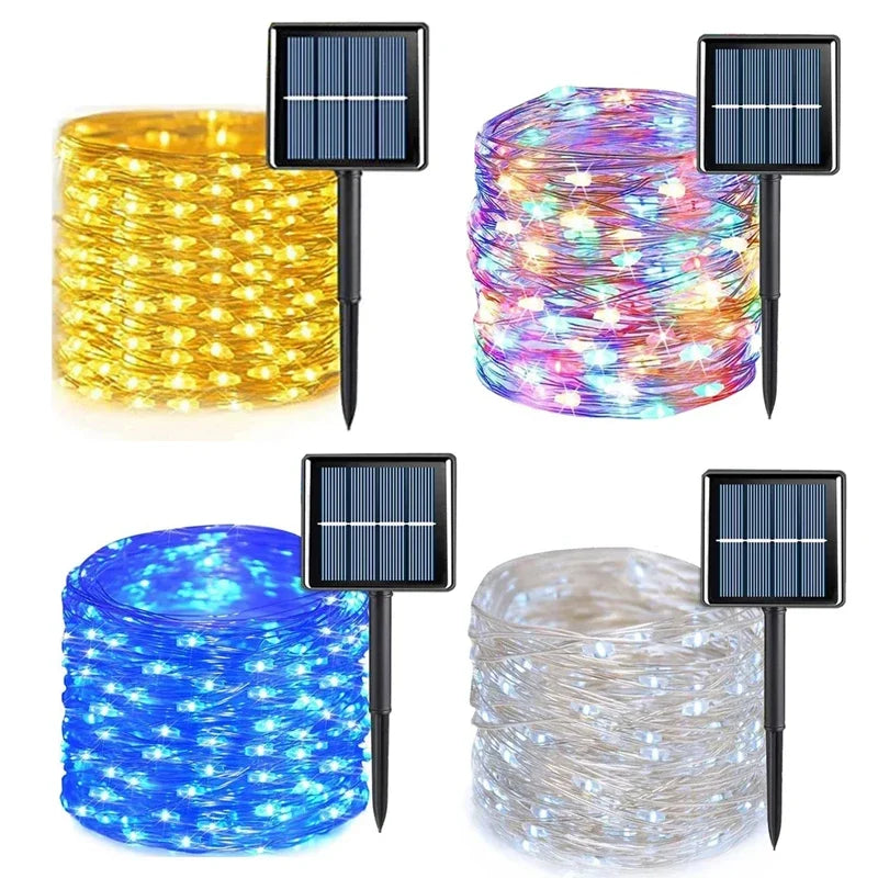 guirlande lumineuse solaire or multicolore bleu blanc filament led moderne spikes jardin 7m