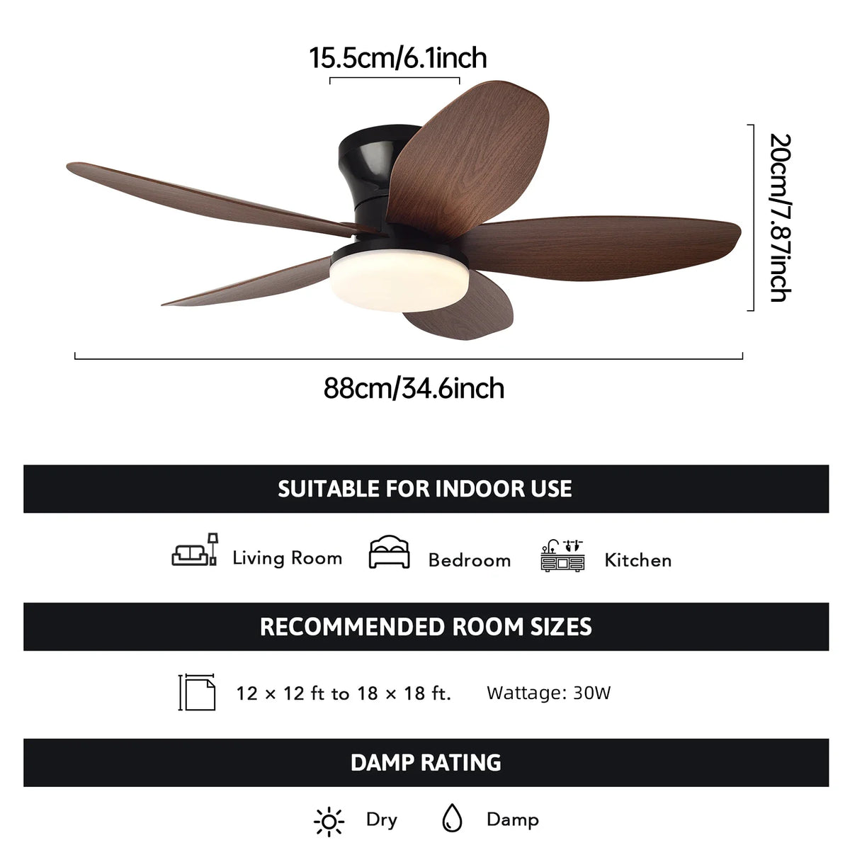 ventilateur led noir moderne télécommande certification rohs flux lumineux certifications ccc cem gs lvd