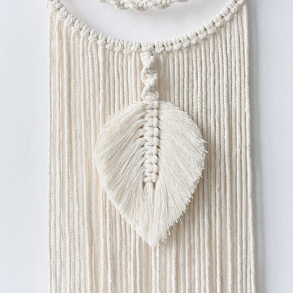 décoration murale attrape rêves bohème crème blanc cassé franges tressage métal argenté ethnique suspension