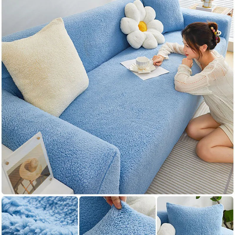 Housse canapé peluche douce vert clair moderne salon places lavable machine