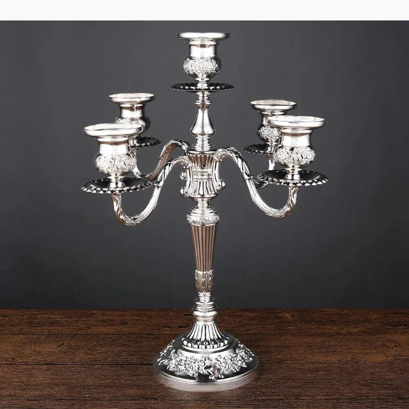 bougeoir cinq branches ornements floraux argent doré bronze classique décoration intérieure porte chandelle SUPPORT