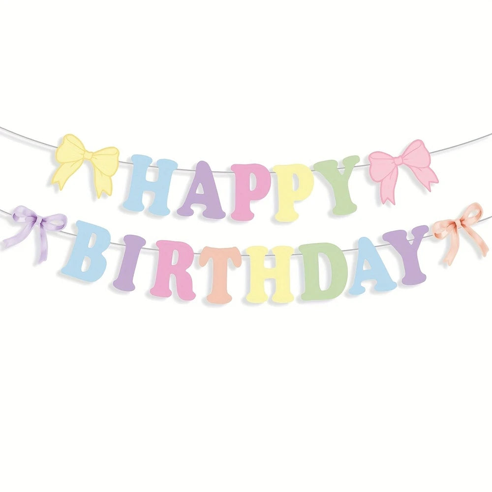 guirlande festivités multicolore lettres relief joyeux anniversaire noeuds decoratifs deco papier festive
