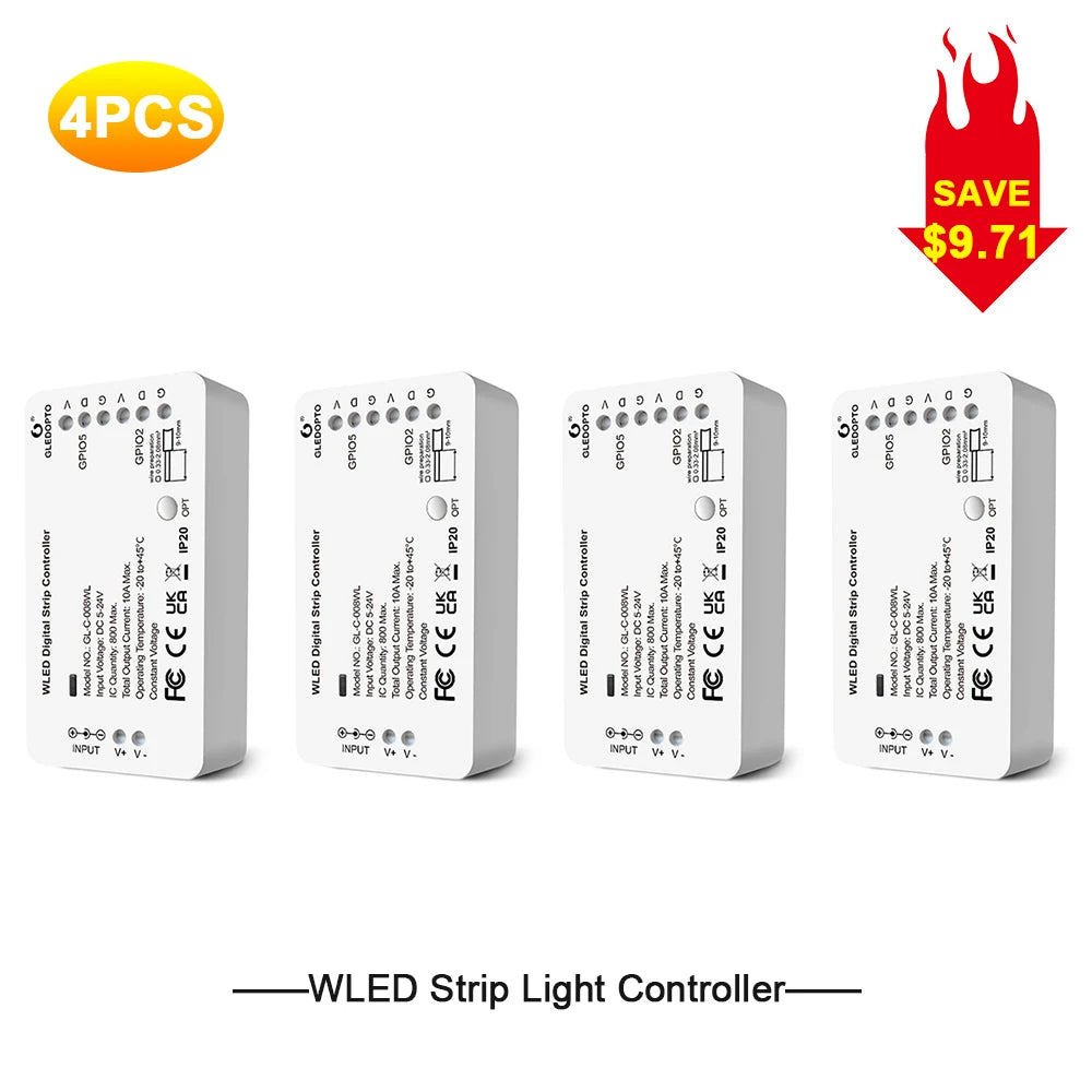 contrôleur numérique led wifi app wled strip light abs moderne blanc fonctionnel/gpio