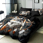 ensemble literie moderne imprimé loup plumes attrape rêves noir blanc gris orange