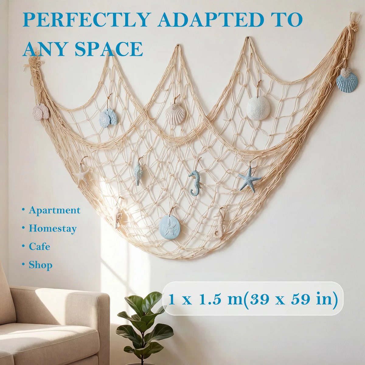 décoration murale filet pêche coquillages marin clips tassel étoiles mer hippocampes chambre plage festive