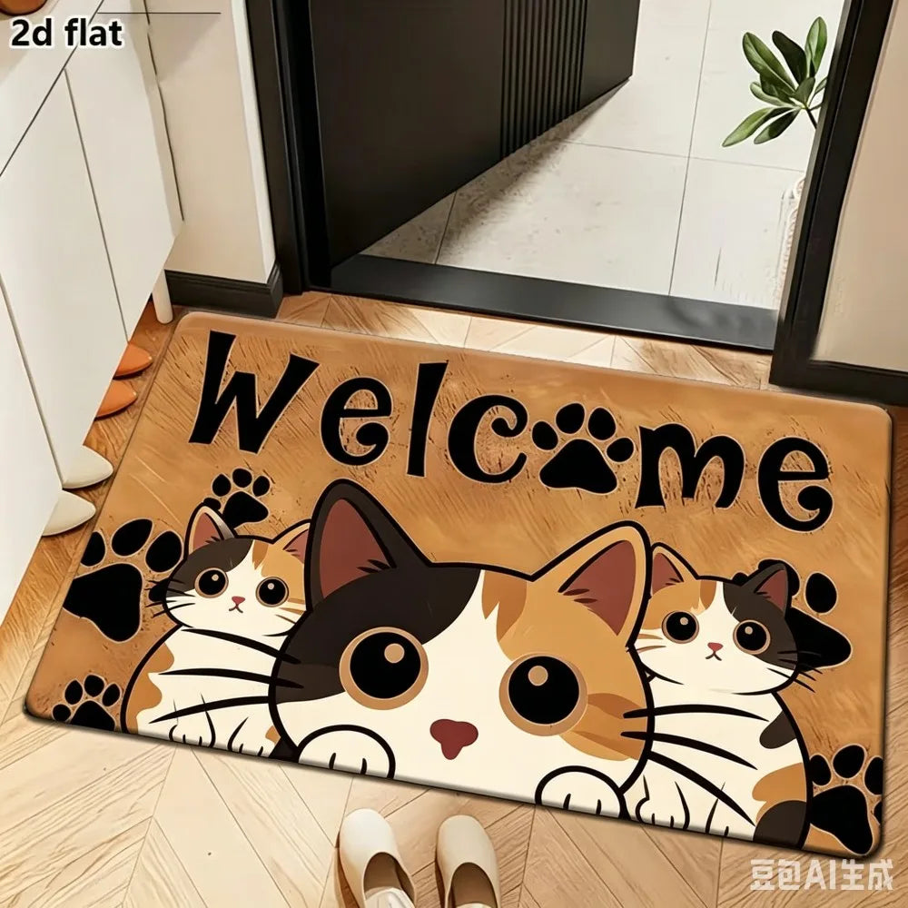 tapis d'entrée moderne chat welcome noir orange entrée extérieure résistant rides polyester