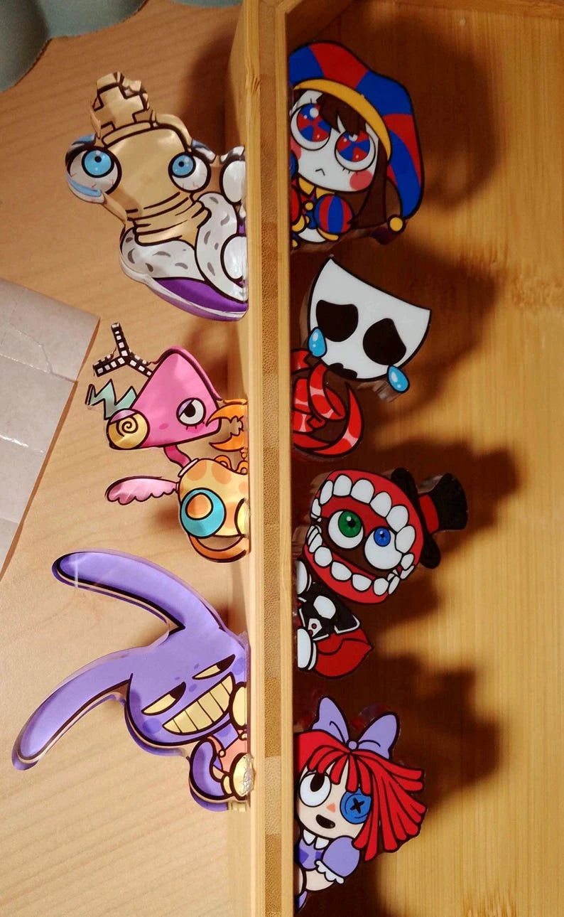 sticker table protection angle acrylique dessins animés yeux colorés sourires chapeaux accessoires violet rouge