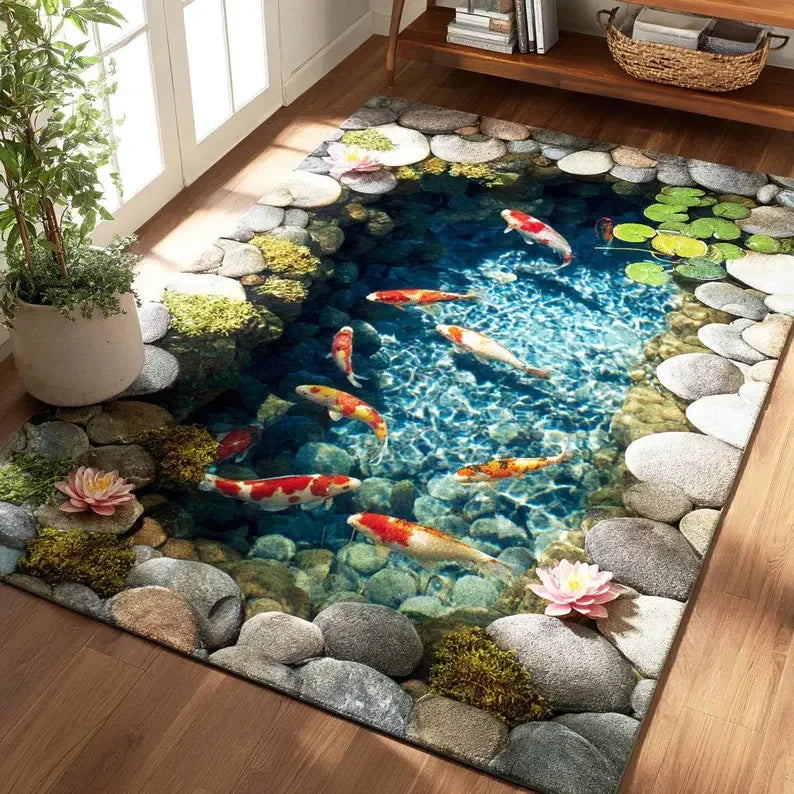 tapis multicolore paysage aquatique poissons floraux moderne salon décoration intérieure polyester