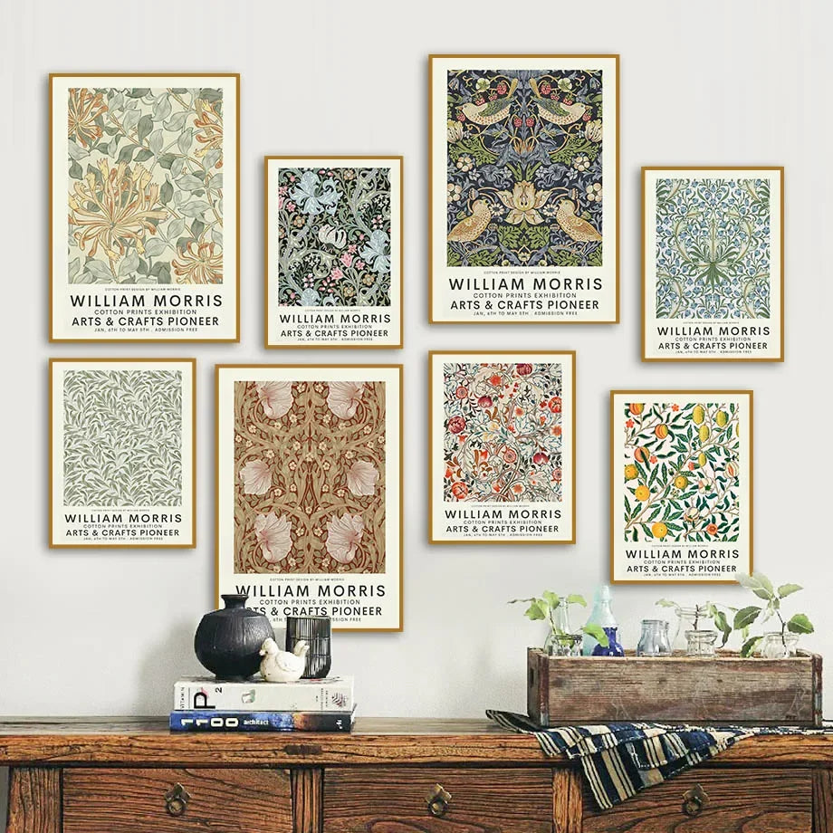 Affiche vintage William Morris fleurs oiseaux sur toile