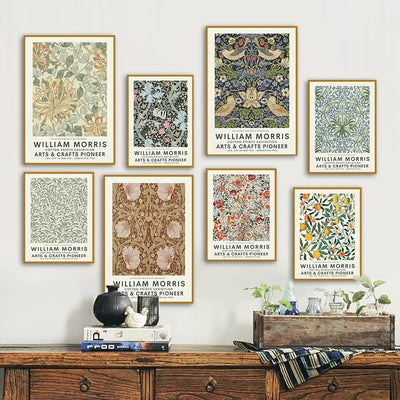 Affiche vintage William Morris fleurs oiseaux sur toile