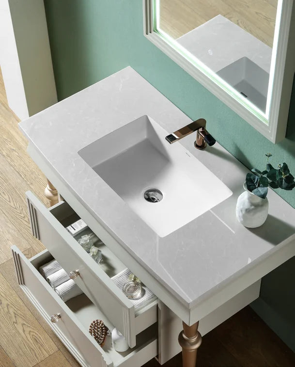 meuble vasque salle bain miroir blanc doré tiroirs élégants marbre imitation classic wall mounted