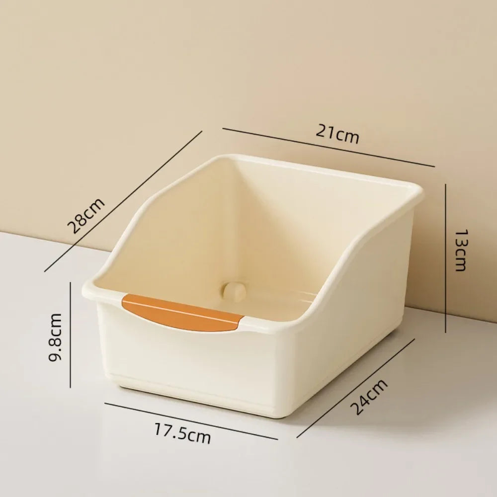 organisateur rangement moderne boîte tri plastique empilable compartiments multifonctionnels beige gris clair poignées bois