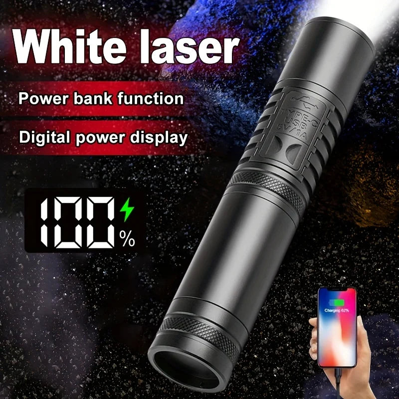 projecteur poche led rechargeable aluminium noir résistant chocs self défense zoomable