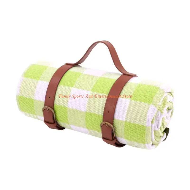 tapis camping pique nique vichy vert clair carreaux mousse douce porte sandwich ceinture cuirextérieur