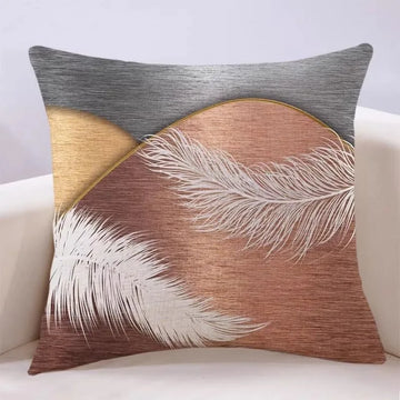 housse coussin moderne motif cerf doré géométrique canapé salon décoration maison gris