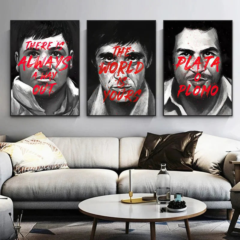 toile d'art contemporaine portrait noir blanc texte rouge decor coton grande taille étoile cinéma