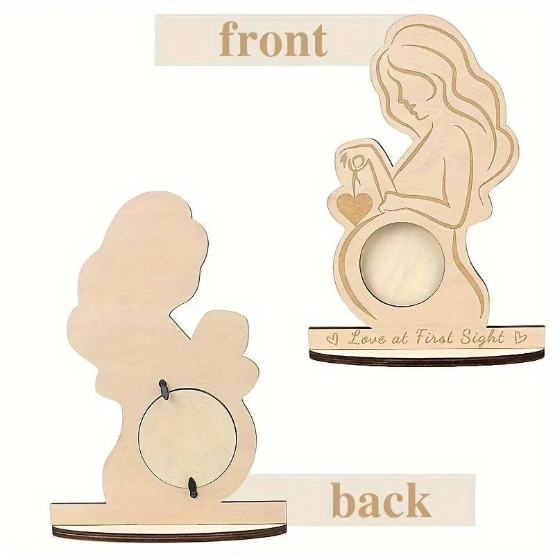 Cadre photo bois naturel silhouette femme bébé motif cœur minimaliste ornement échographie