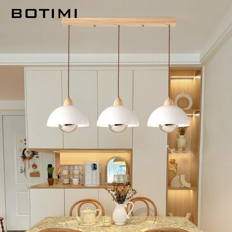 suspension lumineuse moderne ampoules blanc bois naturel rond mat opacité chaînes