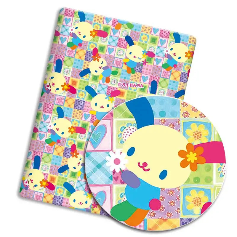 tissu imprimé lapins coeurs fleurs coton polyester 140x50cm couture patchwork enfants maison