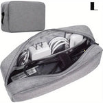 pochette rangement toile coton gris clair moderne zipper compartiments organisation électronique portable