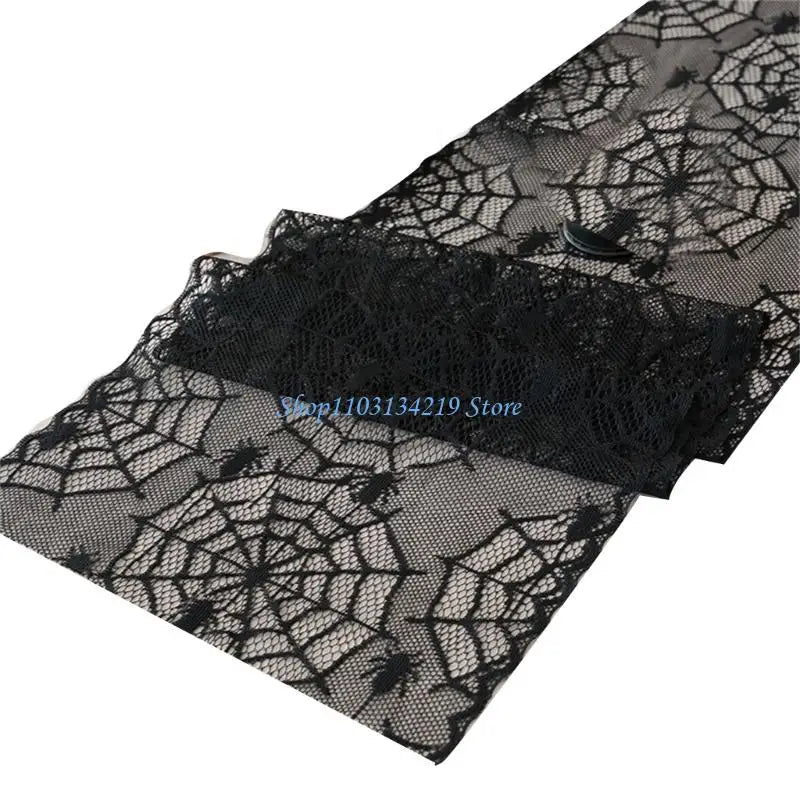 nappe halloween araignées toile dentelle noire table decoration gothique opaque 30x100cm polyester coton