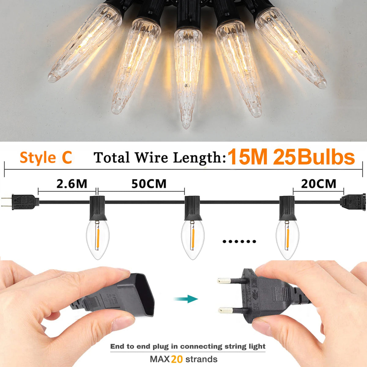 guirlande lumineuse extérieure 110v 220v e12 imperméable décoration jardin mariage led ambré