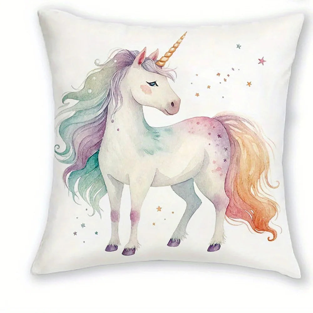 taies d'oreiller arc ciel licorne coeurs pastel enfant decoration maison lit polyester peachskin motifs