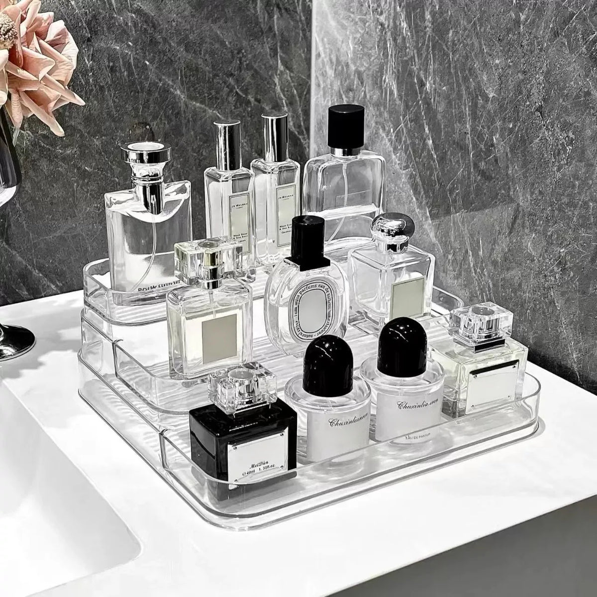 organiseur comptoir transparent moderne niveaux cosmétique vernis ongles décoration chambre