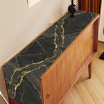 chimene table lin imitation marbre noir veines dorées moderne luxueux 184cm longueur 34cm largeur