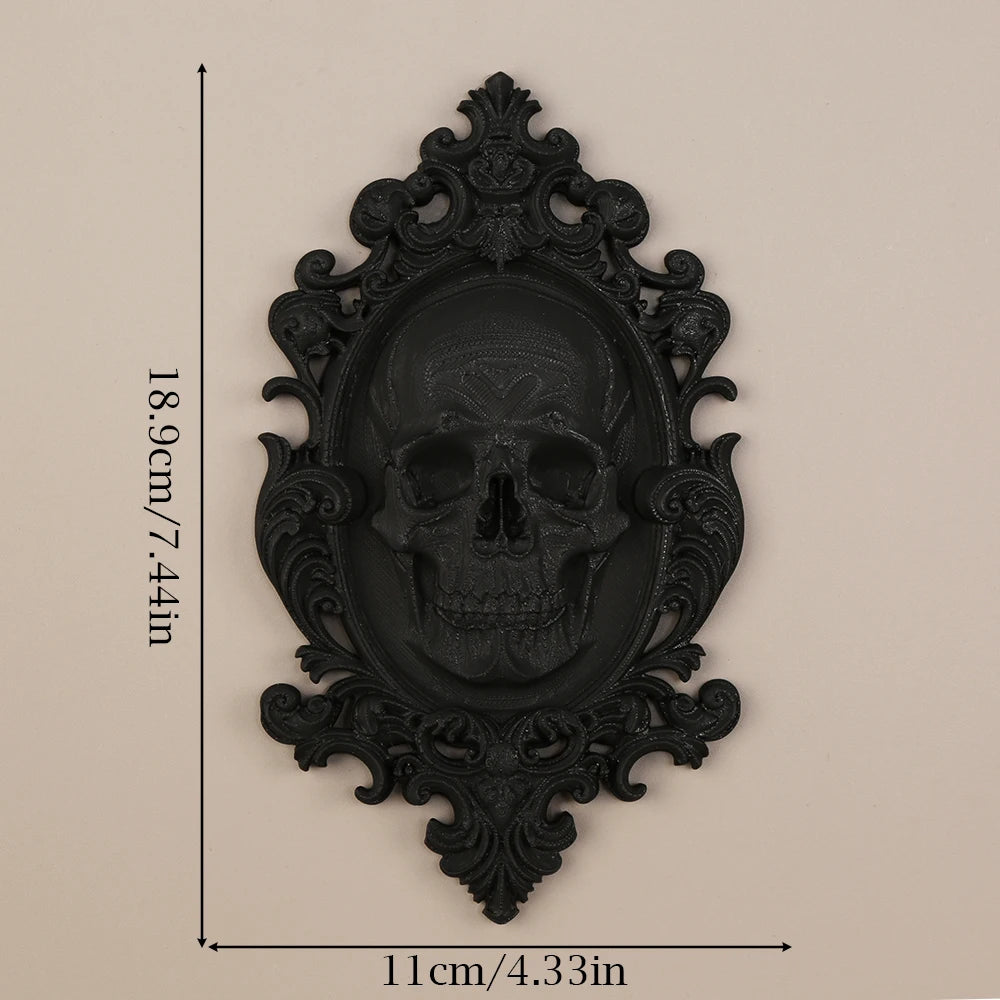 cadre mural baroque crâne sculpté ornements noirs décoration intérieure rétro sombre gothique