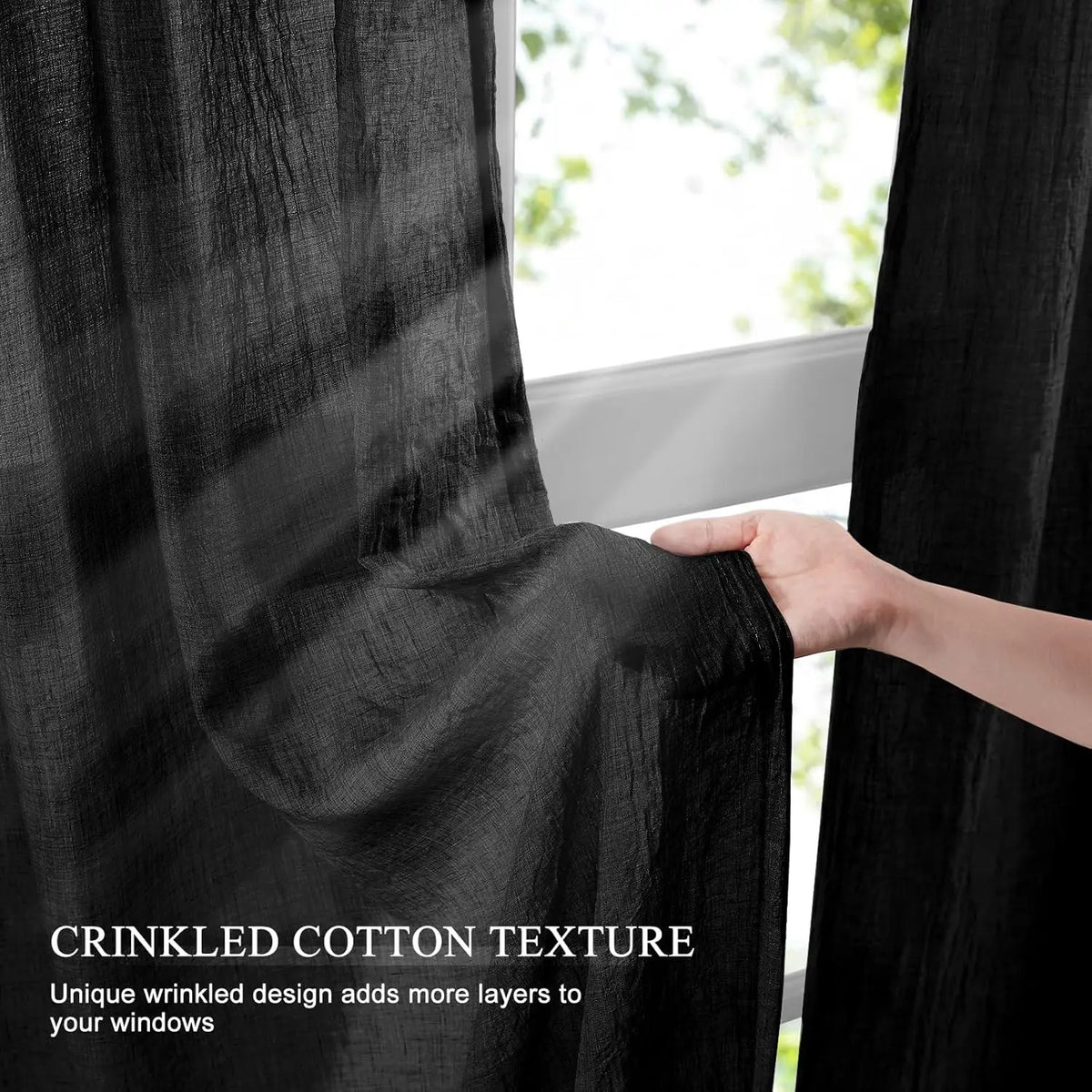 rideaux noir semi transparents texturés moderne minimaliste passe tringle chambre salon