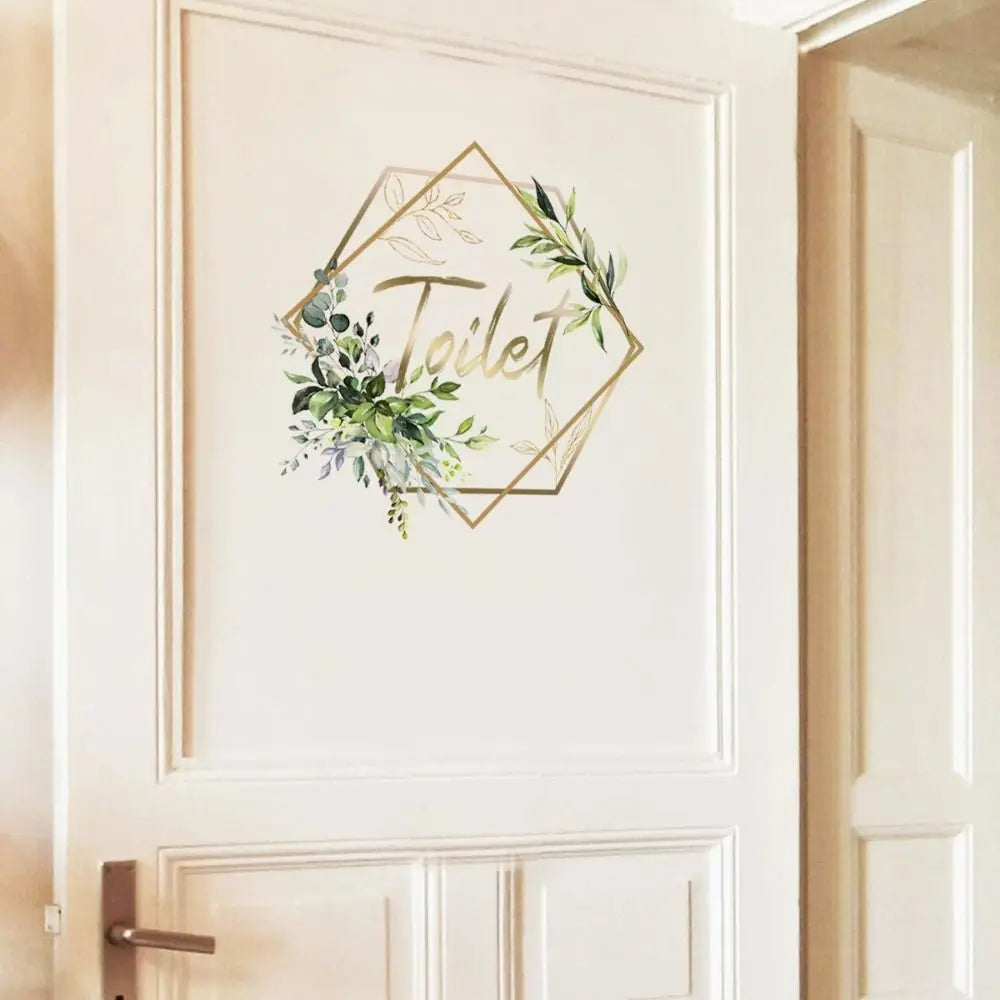 autocollant mural moderne floral adhésif vert doré blanc 30x30cm minimaliste décoration toilettes