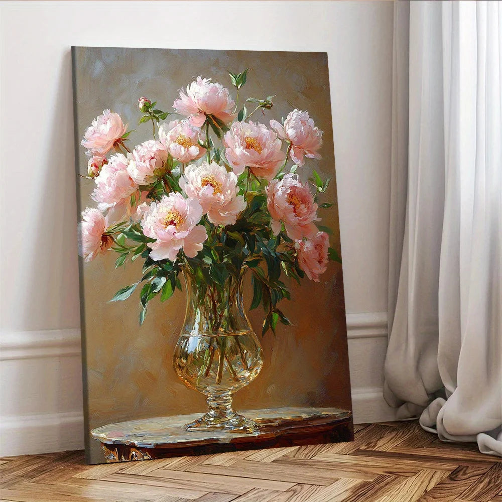 peinture moderne toile fleur pivoine élégante sans cadre abstraite rectangle horizontal