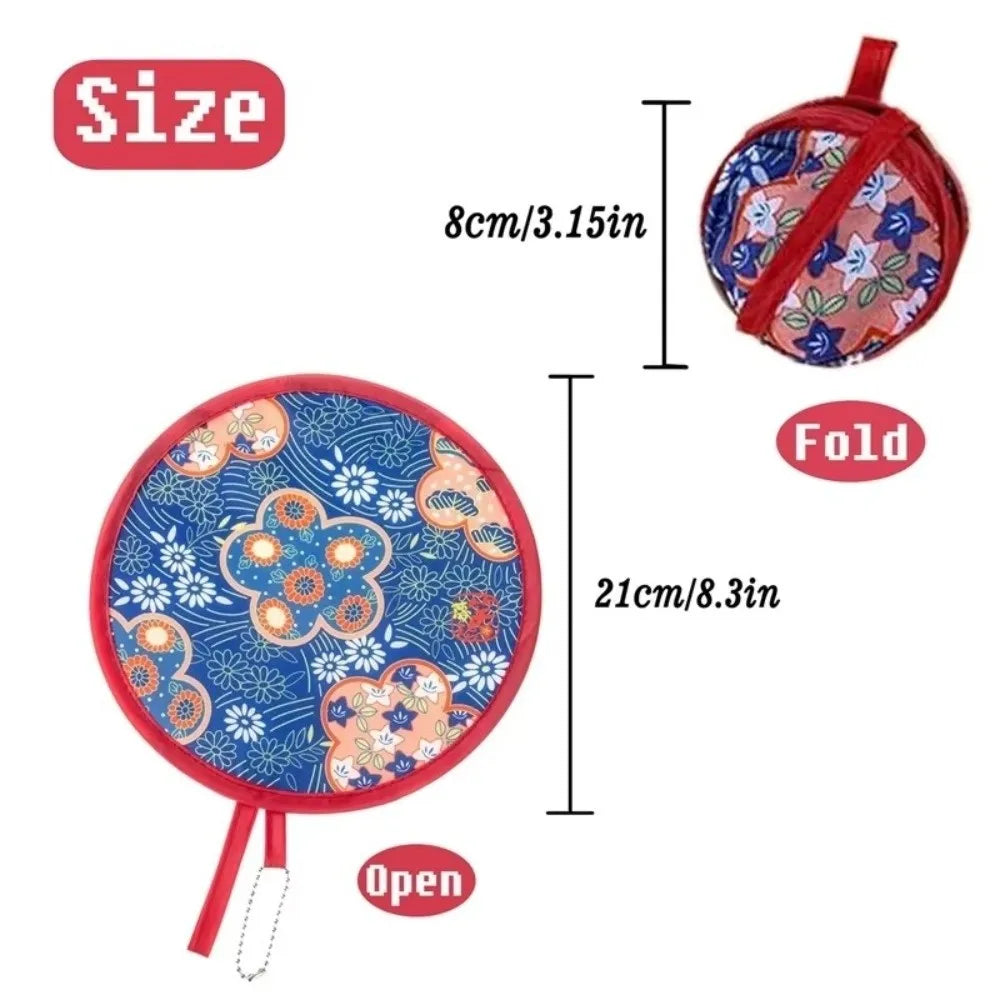 éventail pliant traditionnel japonais motif floral chaîne métallique bleu rose violet rouge blanc