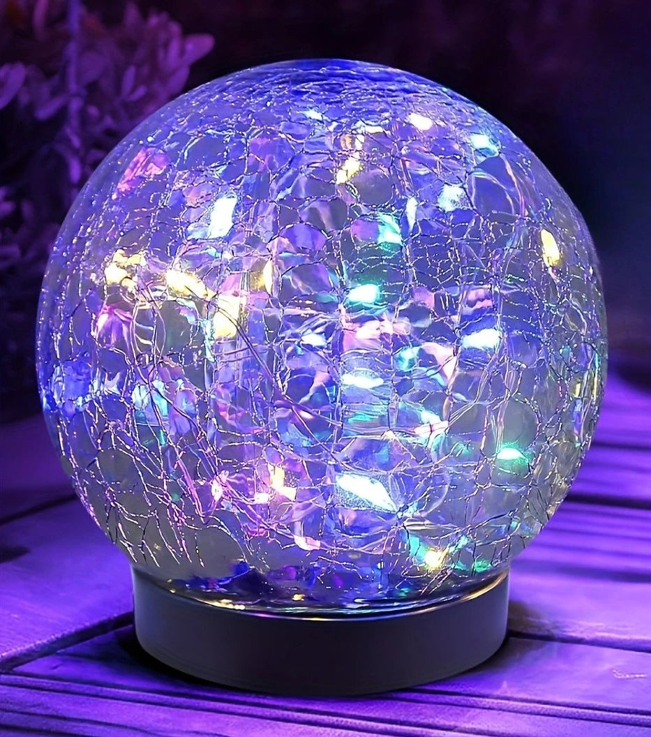 boule lumineuse solaire verre craquelé transparente jaune doré moderne extérieure 20 led ip65